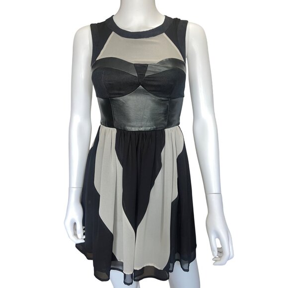 H&M Conscious Collection Black & Gray Mini Dress Sheer Panels Back Zip Closure 4 - Picture 1 of 7